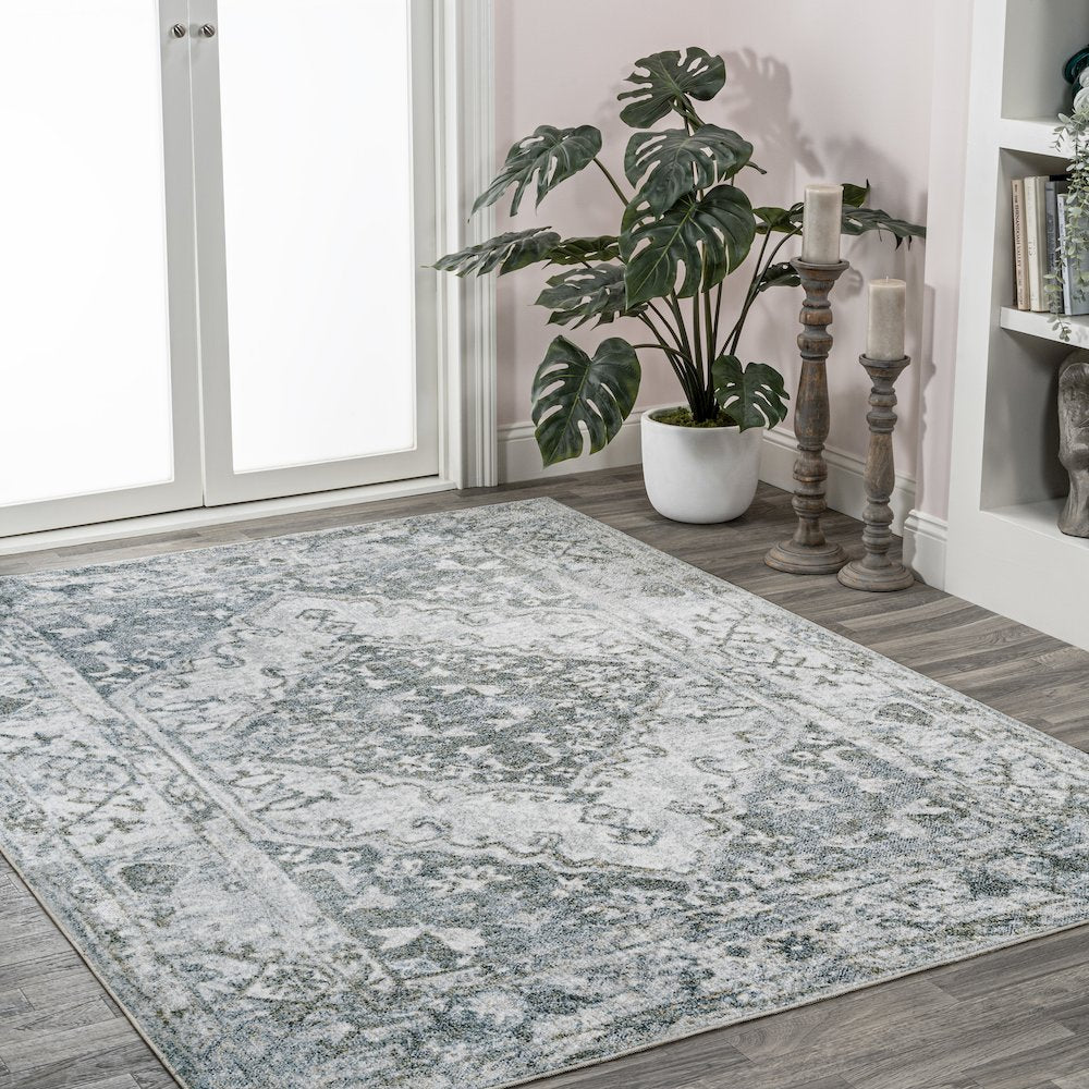 Pavel Distressed Medallion Low-Pile Machine-Washable Area Rug