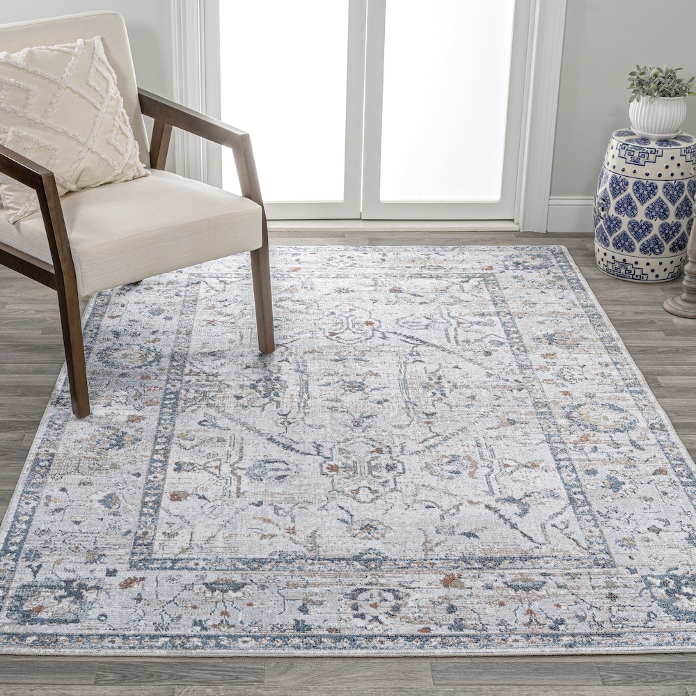 Brandy Rustic Border Low-Pile Machine-Washable Area Rug