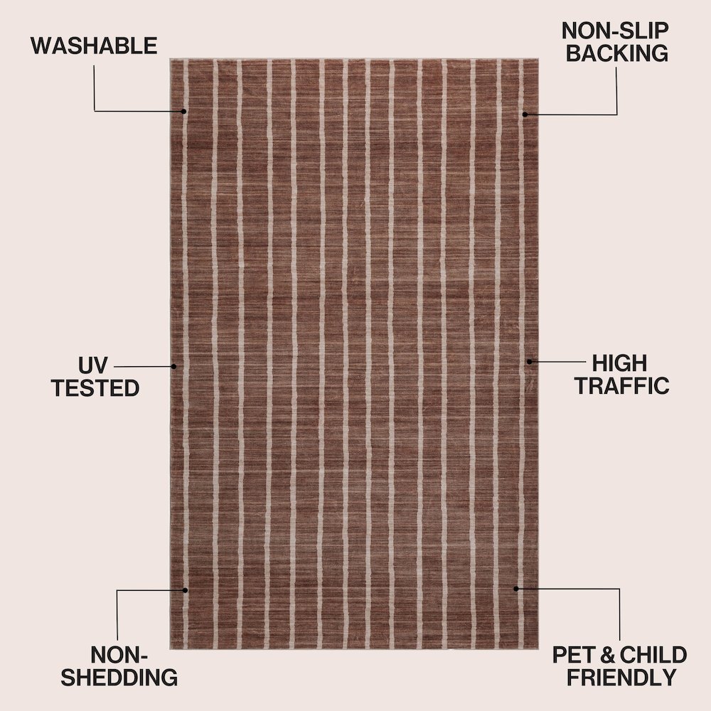 Orton Distressed Ticking Stripe Non-Slip Machine-Washable Indoor Area Rug