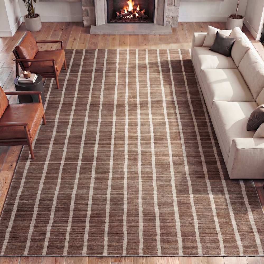 Orton Distressed Ticking Stripe Non-Slip Machine-Washable Indoor Area Rug