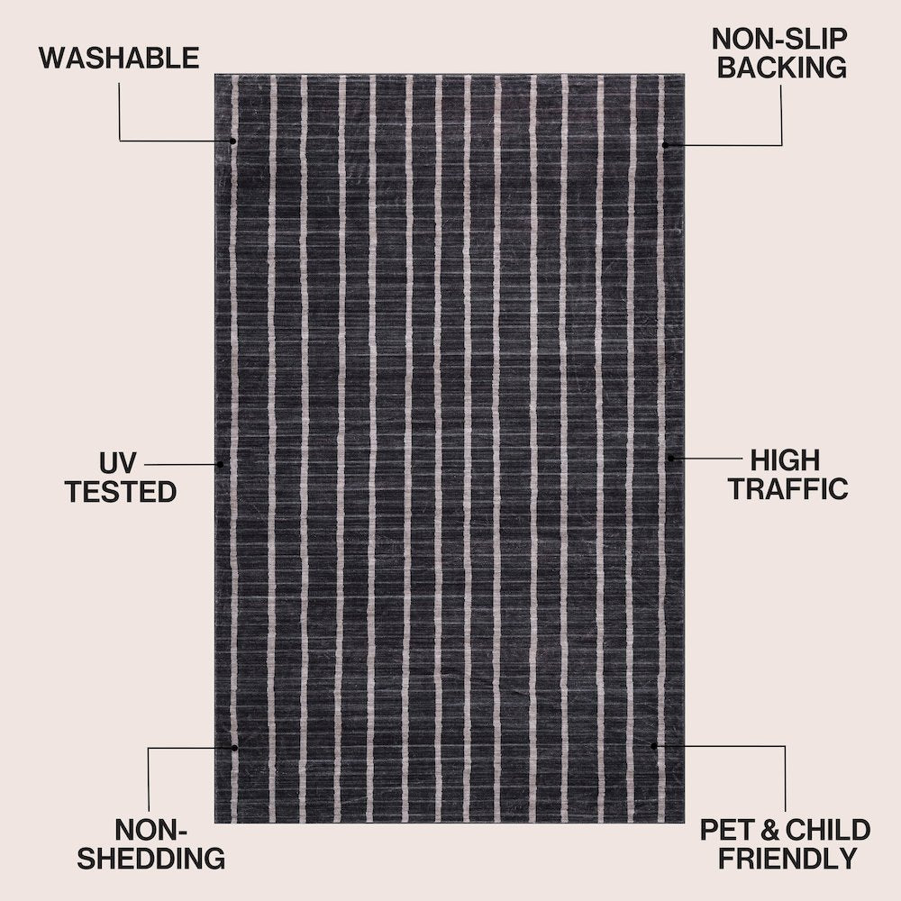 Orton Distressed Ticking Stripe Non-Slip Machine-Washable Indoor Area Rug