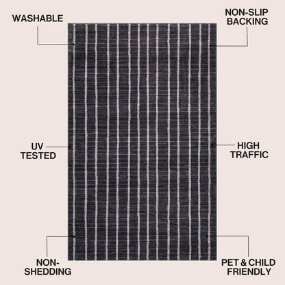Orton Distressed Ticking Stripe Non-Slip Machine-Washable Indoor Area Rug