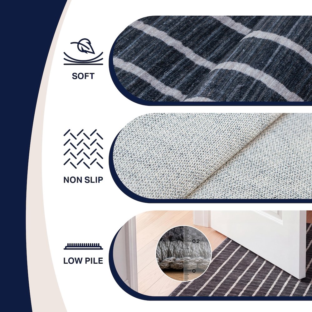 Orton Distressed Ticking Stripe Non-Slip Machine-Washable Indoor Area Rug
