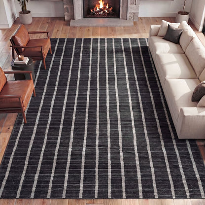 Orton Distressed Ticking Stripe Non-Slip Machine-Washable Indoor Area Rug