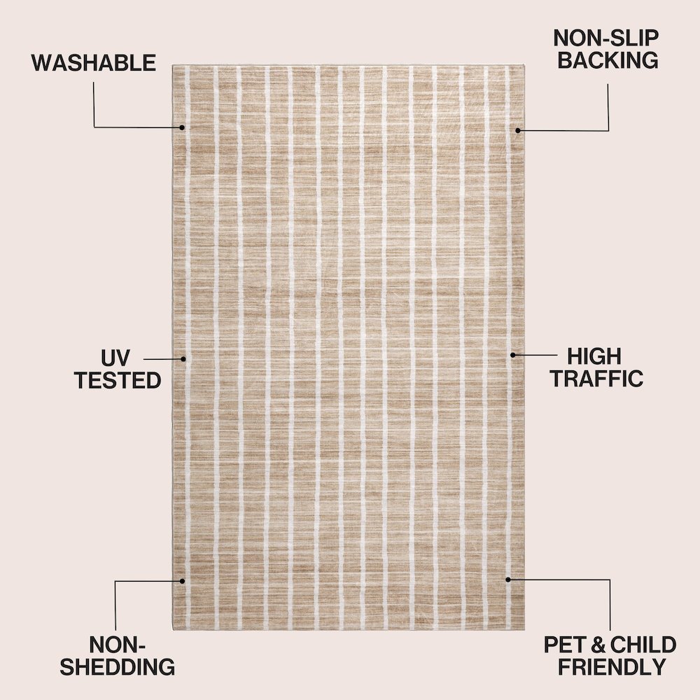 Orton Distressed Ticking Stripe Non-Slip Machine-Washable Indoor Area Rug