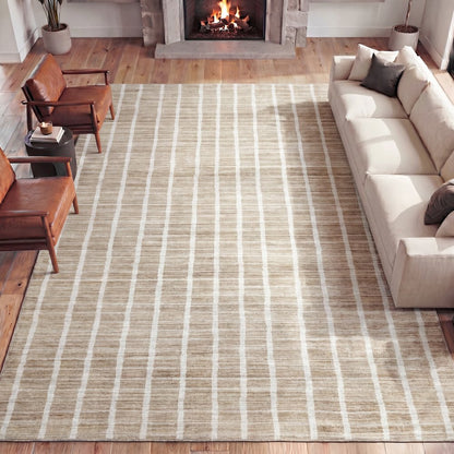 Orton Distressed Ticking Stripe Non-Slip Machine-Washable Indoor Area Rug