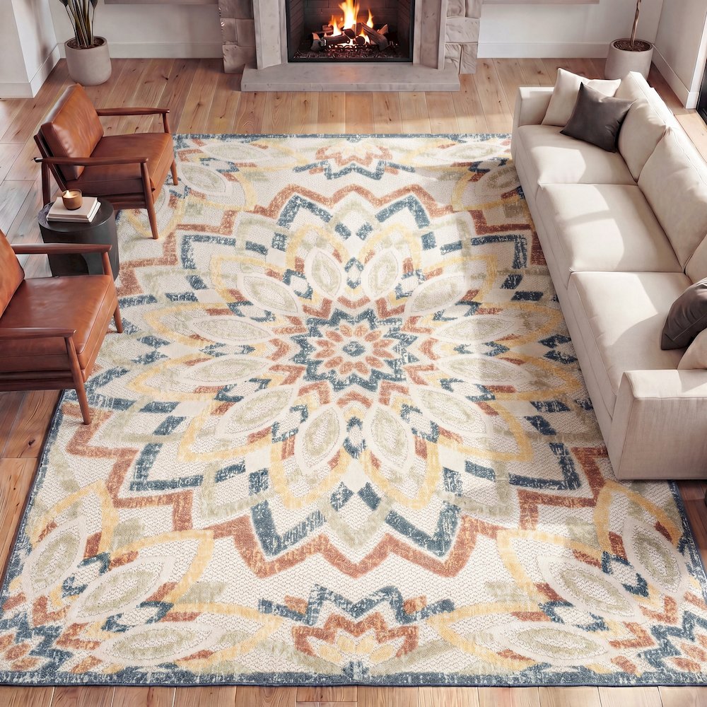 Flora Abstract Bold Mandala High-Low Indoor/Outdoor Area Rug