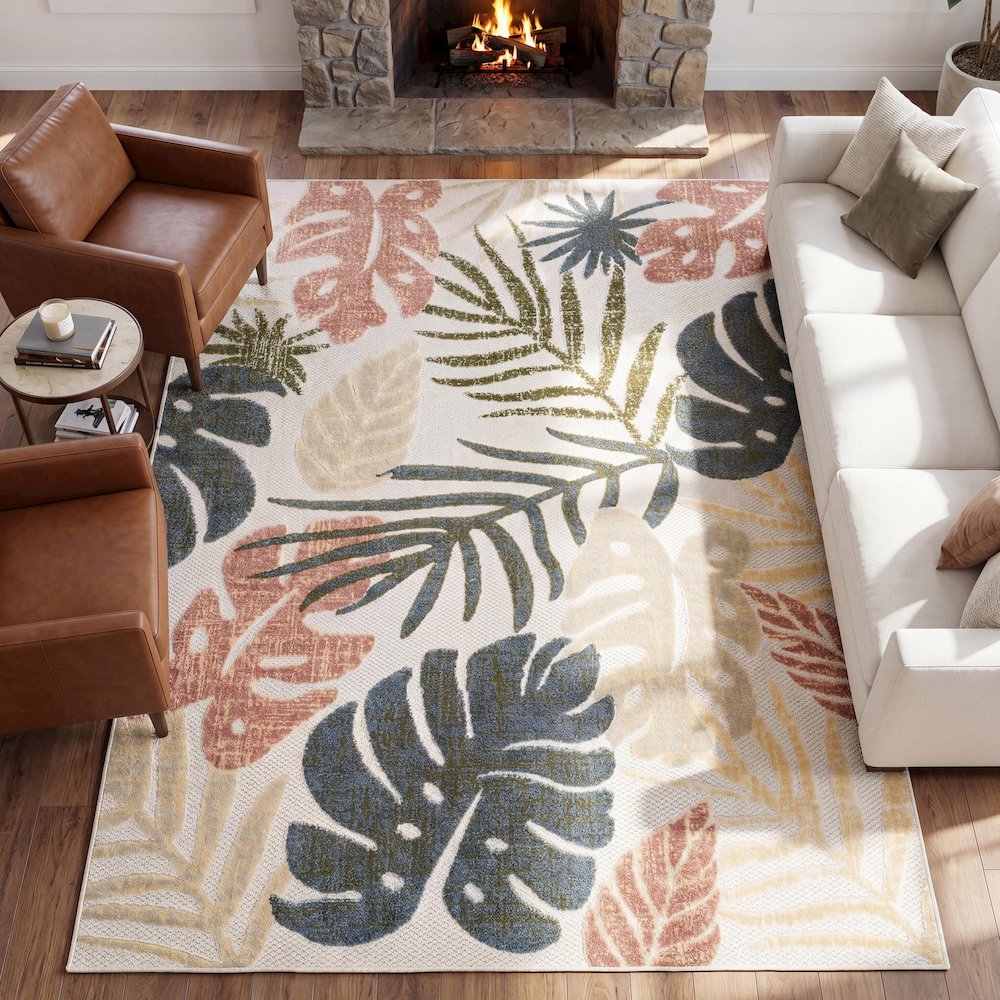Monstera Tropical Leaf High-Low Indoor/Outdoor Area Rug
