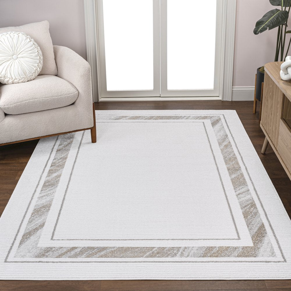 Athens Classic Border Marble Pattern High-Low Area Rug