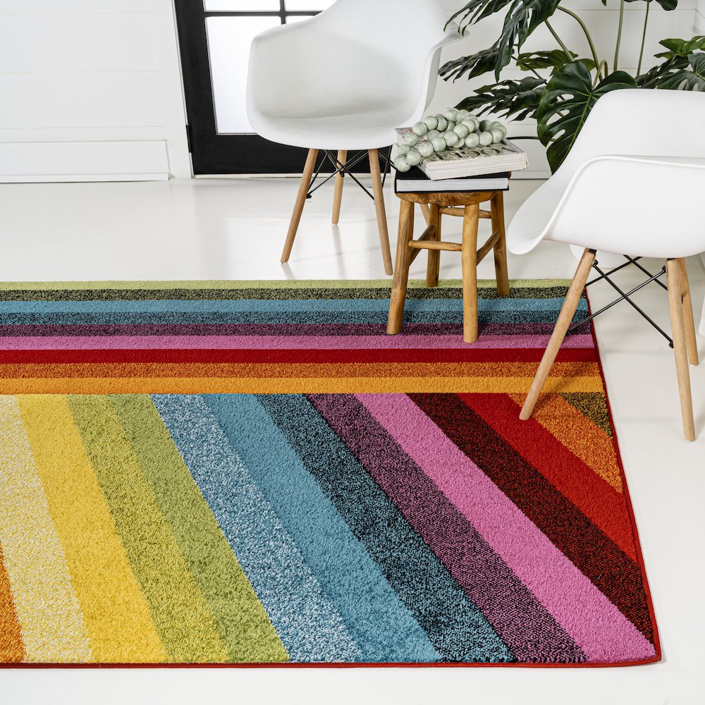 Retro Rainbow Contemporary Stripe Area Rug