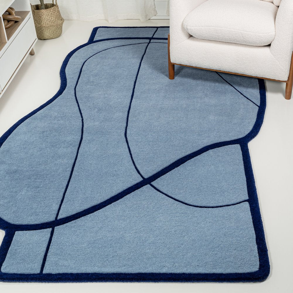 Whimsical Modern Border Geometric Handwoven Wool Area Rug