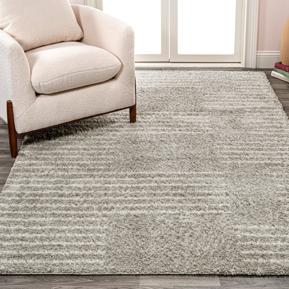 Petra Abstract Stripe Geometric Shag Area Rug