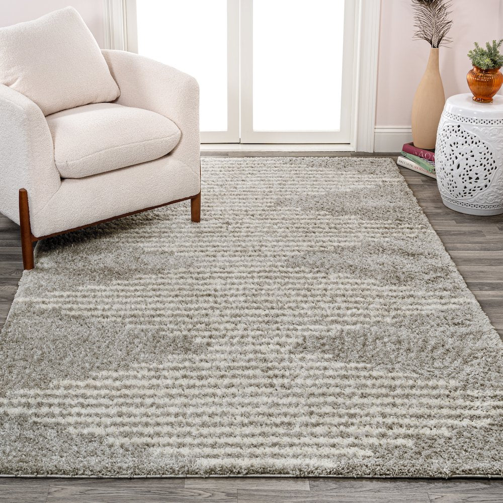 Petra Abstract Stripe Geometric Shag Area Rug