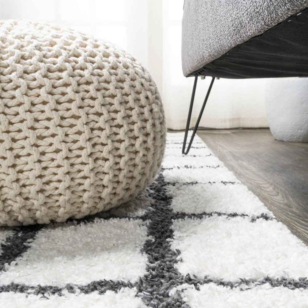 Arenal Geometric Grid Shag Area Rug