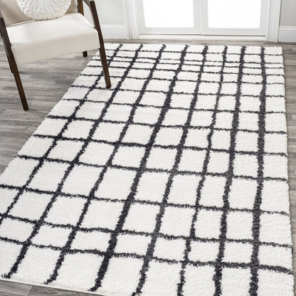 Arenal Geometric Grid Shag Area Rug
