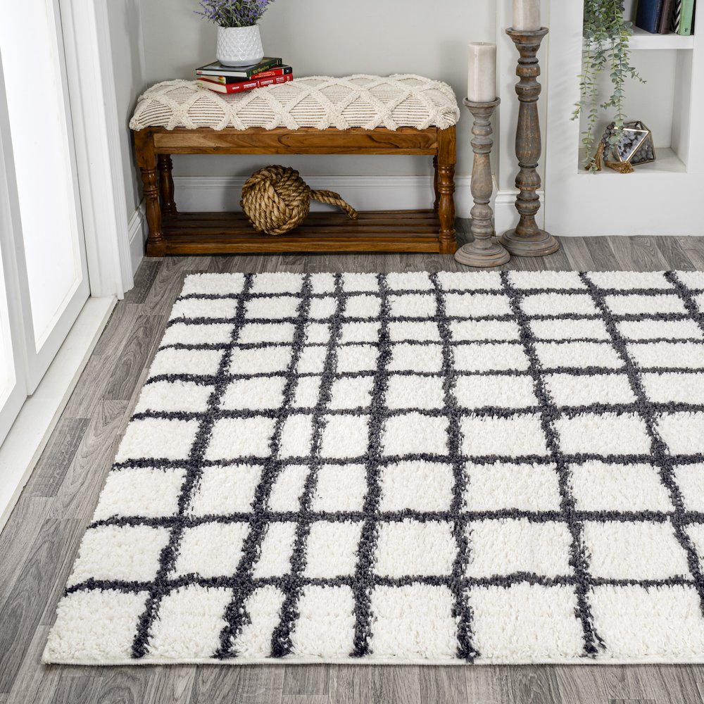 Arenal Geometric Grid Shag Area Rug