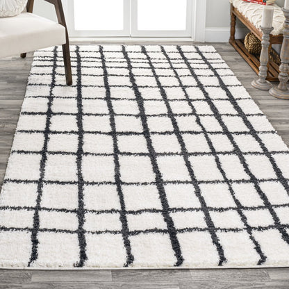 Arenal Geometric Grid Shag Area Rug