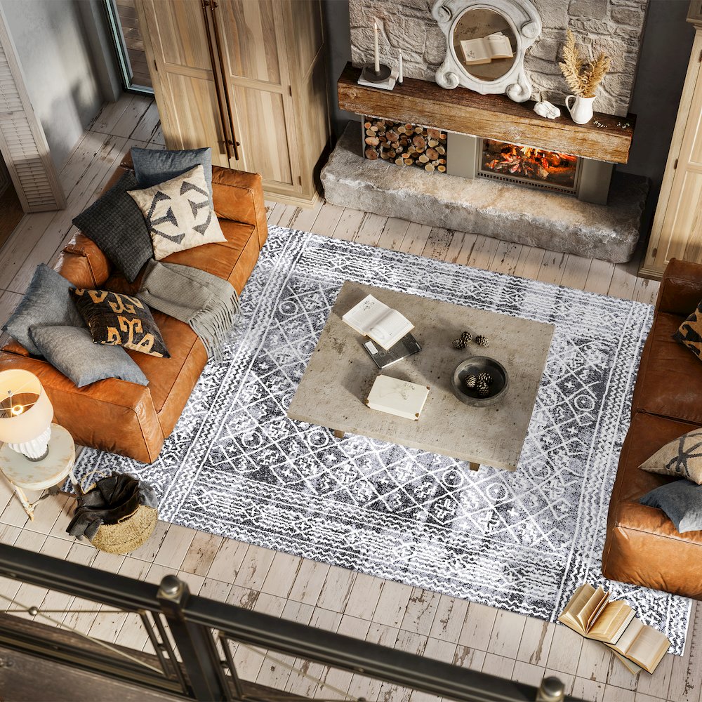 Iften Moroccan Geometric Distressed Area Rug