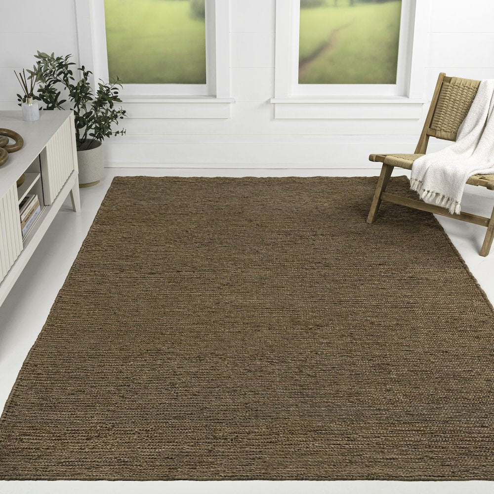 Griffin Rustic Farmhouse Woven Jute Solid Brown 8 ft. x 10 ft. Area Rug