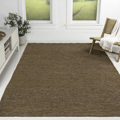 Griffin Rustic Farmhouse Woven Jute Solid Brown 8 ft. x 10 ft. Area Rug