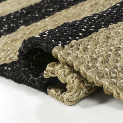 Jayden Rustic Farmhouse Woven Jute Stripe Natural/Black 4 ft. x 6 ft. Area Rug