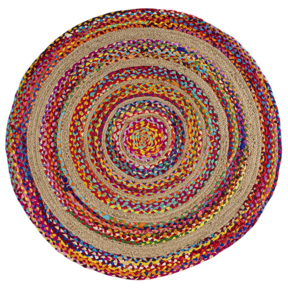 Isla Round Boho Braided Rag Jute Area Rug