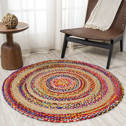 Isla Round Boho Braided Rag Jute Area Rug