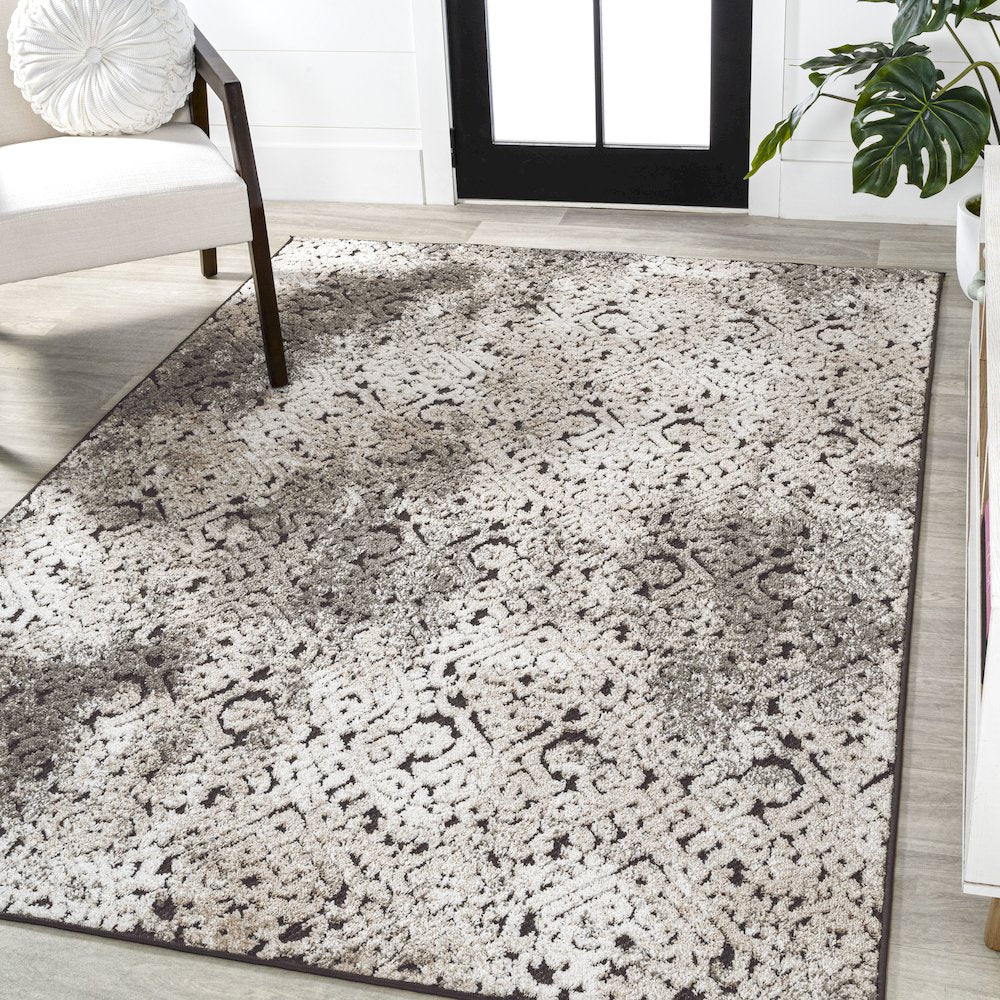 Duenas High-Low Shabby Damask Area Rug