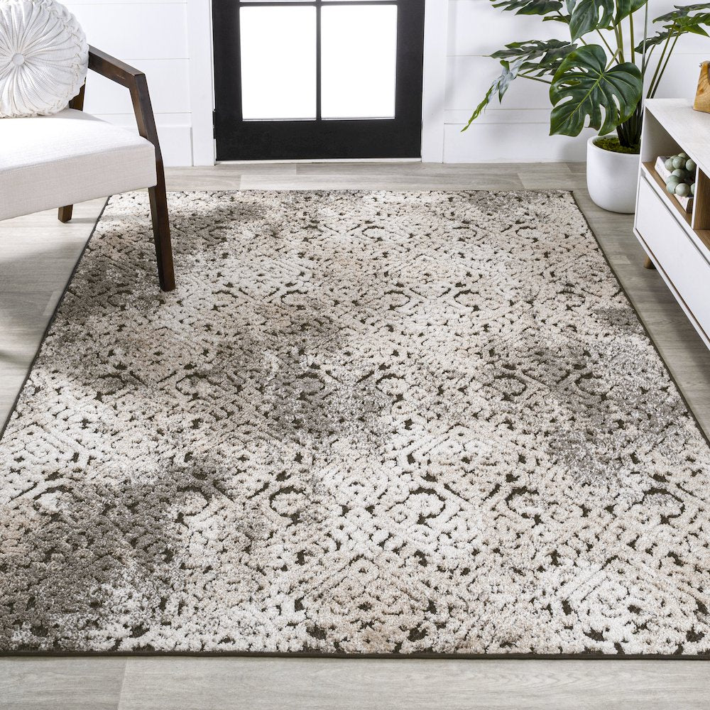 Duenas High-Low Shabby Damask Area Rug