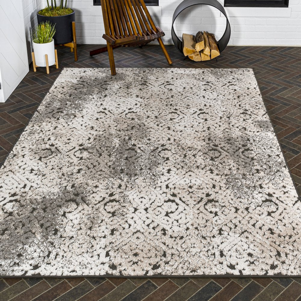 Duenas High-Low Shabby Damask Area Rug