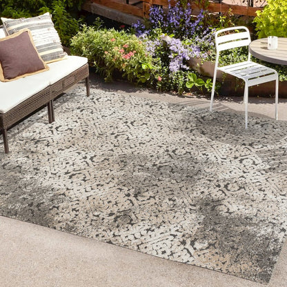 Duenas High-Low Shabby Damask Area Rug