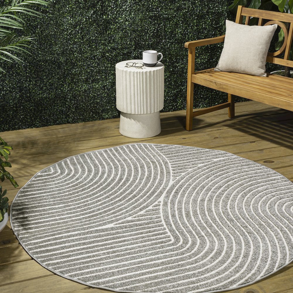 Hallie High-Low Minimalist Curve Geometric  Indoor/Outdoor  Rug