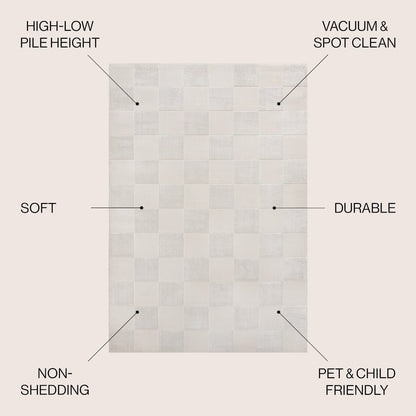 Thea Modern Geometric Checkerboard High-Low Area Rug