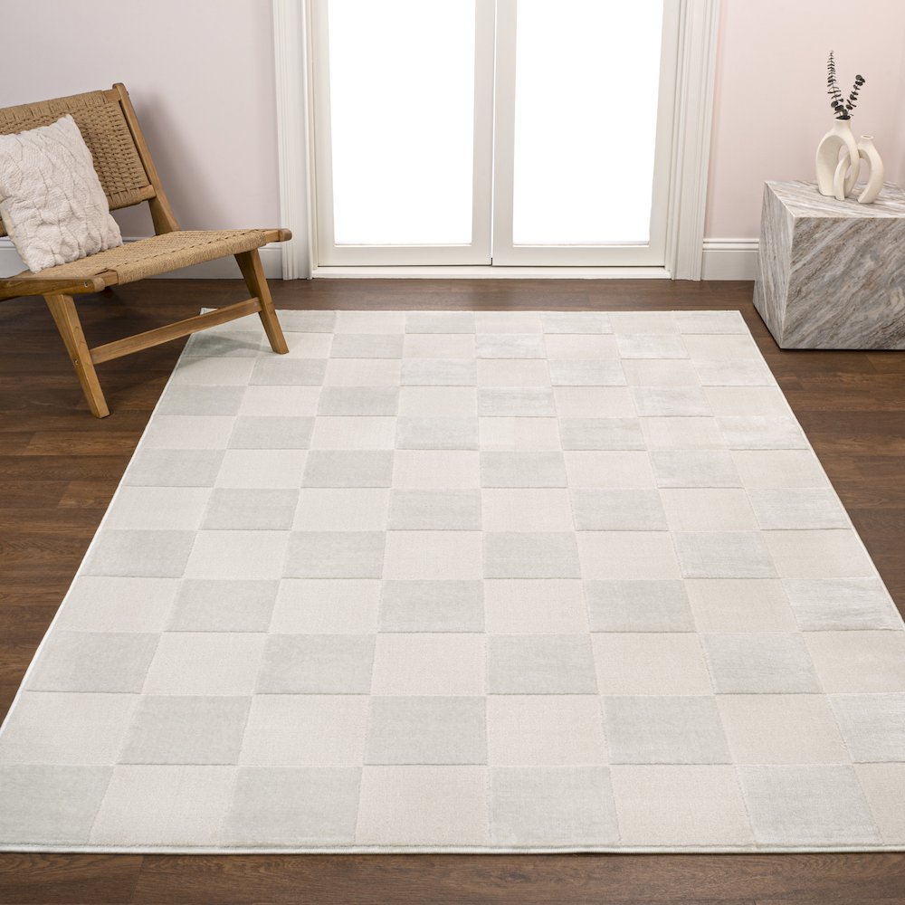 Thea Modern Geometric Checkerboard High-Low Area Rug