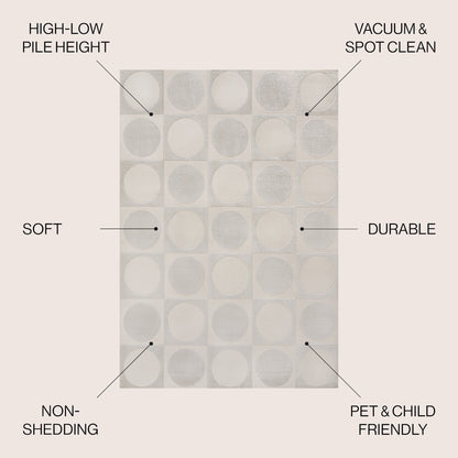 Helena Modern Geometric Circles In Squares High-Low Area Rug