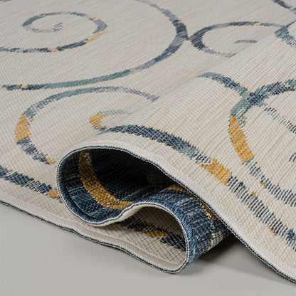 Cottage Filigree Scroll Reversible Machine-Washable Indoor/Outdoor Runner Rug