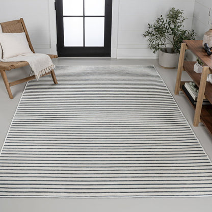 Coastal Pinstripe Reversible Machine-Washable Indoor/Outdoor Area Rug