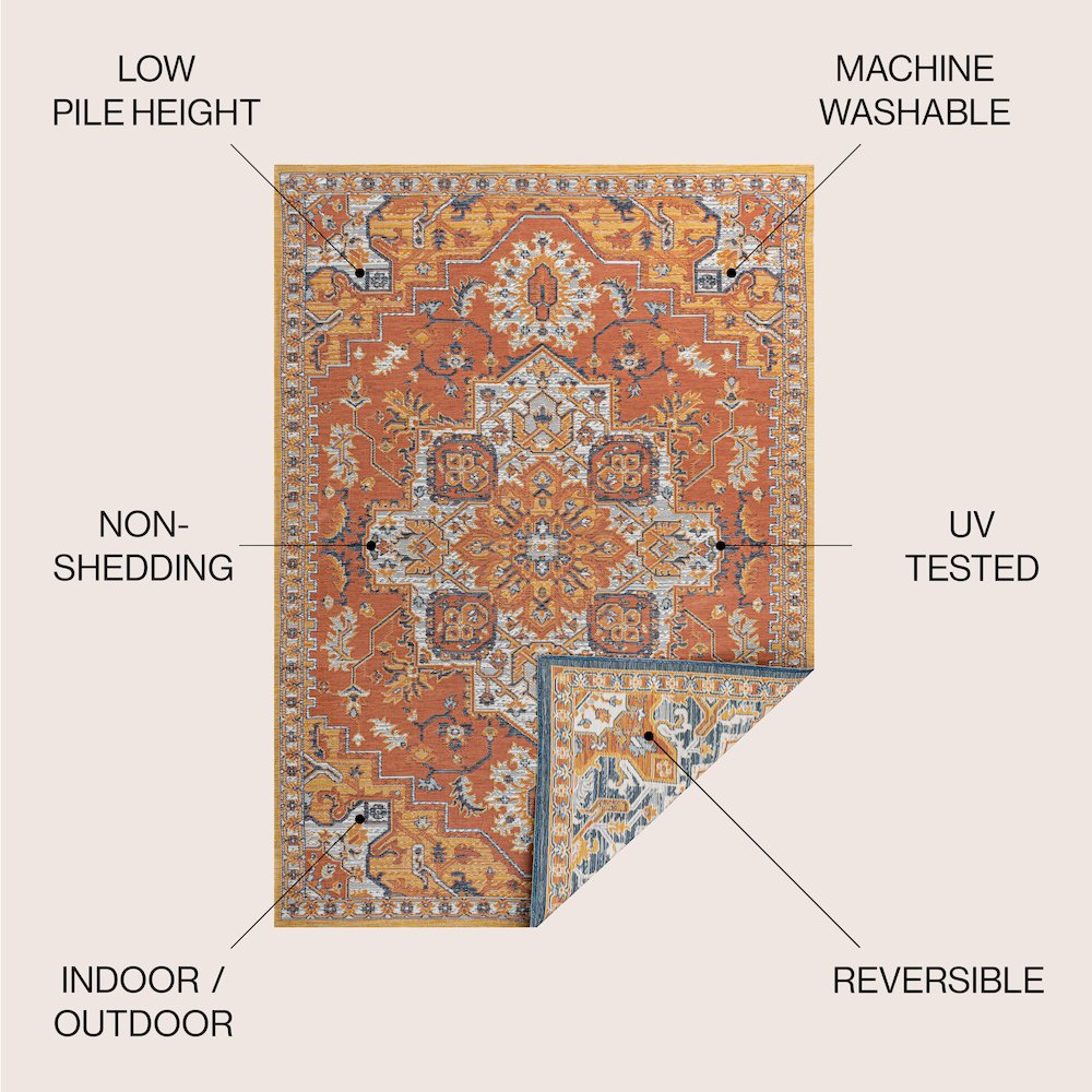 Medallion Reversible Machine-Washable Indoor/Outdoor Runner Rug