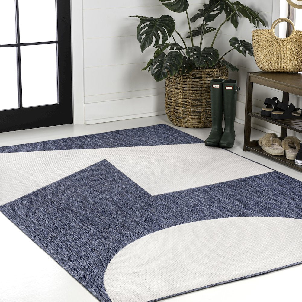 Two-Tone Navy/Cream 8 ft. x 10 ft. Indoor/Outdoor Area Rug