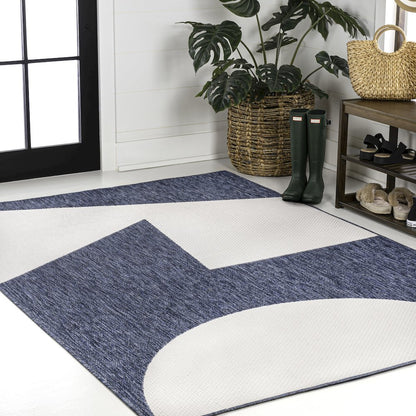 Two-Tone Navy/Cream 8 ft. x 10 ft. Indoor/Outdoor Area Rug