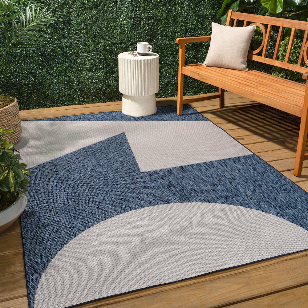 Two-Tone Navy/Cream 8 ft. x 10 ft. Indoor/Outdoor Area Rug