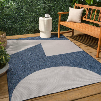 Two-Tone Navy/Cream 8 ft. x 10 ft. Indoor/Outdoor Area Rug