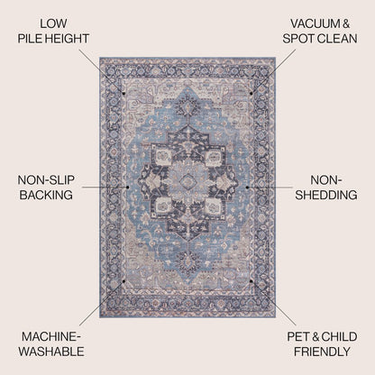 Maris Ornate Medallion Machine-Washable Area Rug