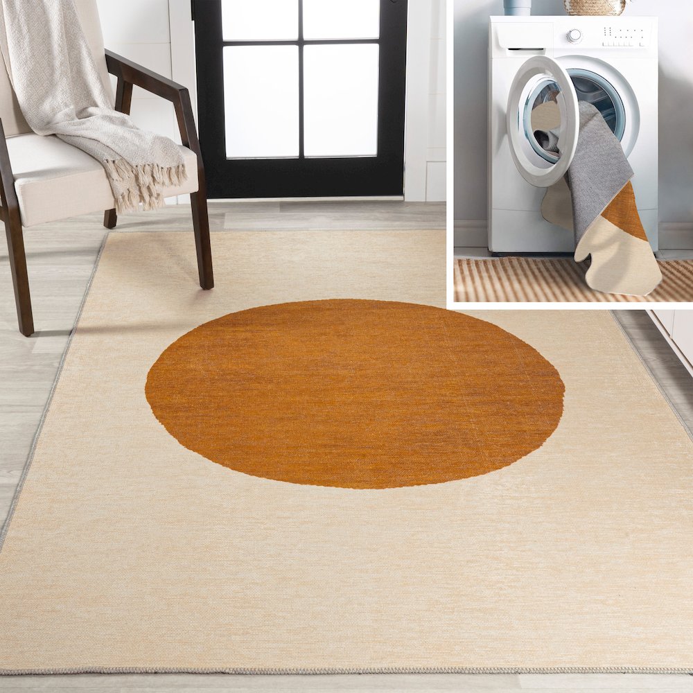 Cirkel Minimalist Geometric Dot Machine Washable Area Rug