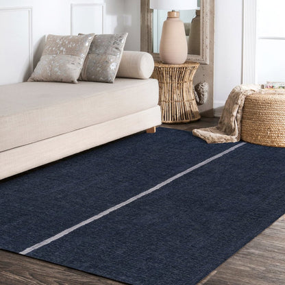 Linja Solid Centre Stripe Machine Washable Area Rug