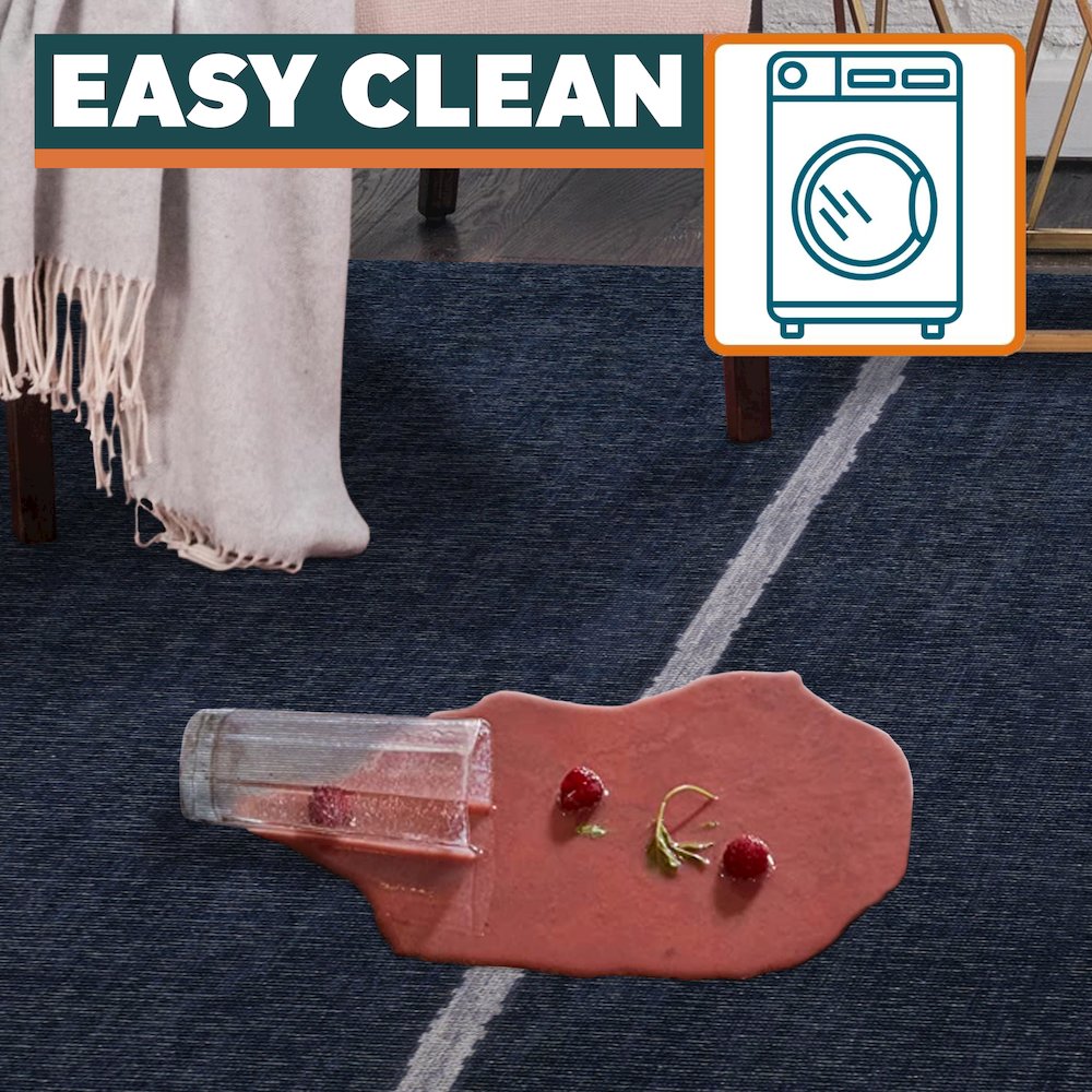 Linja Solid Centre Stripe Machine Washable Area Rug