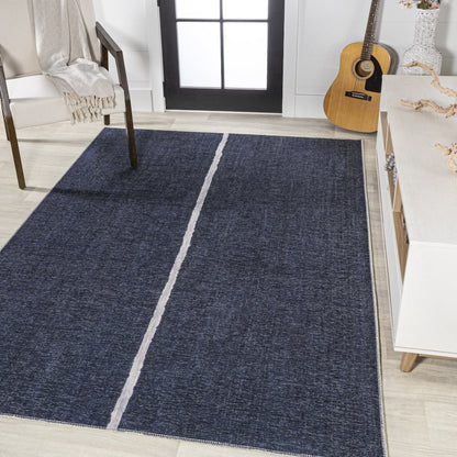 Linja Solid Centre Stripe Machine Washable Area Rug