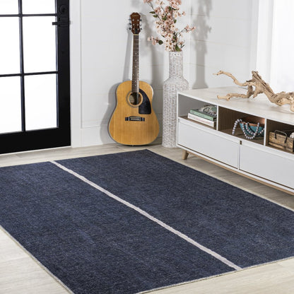 Linja Solid Centre Stripe Machine Washable Area Rug