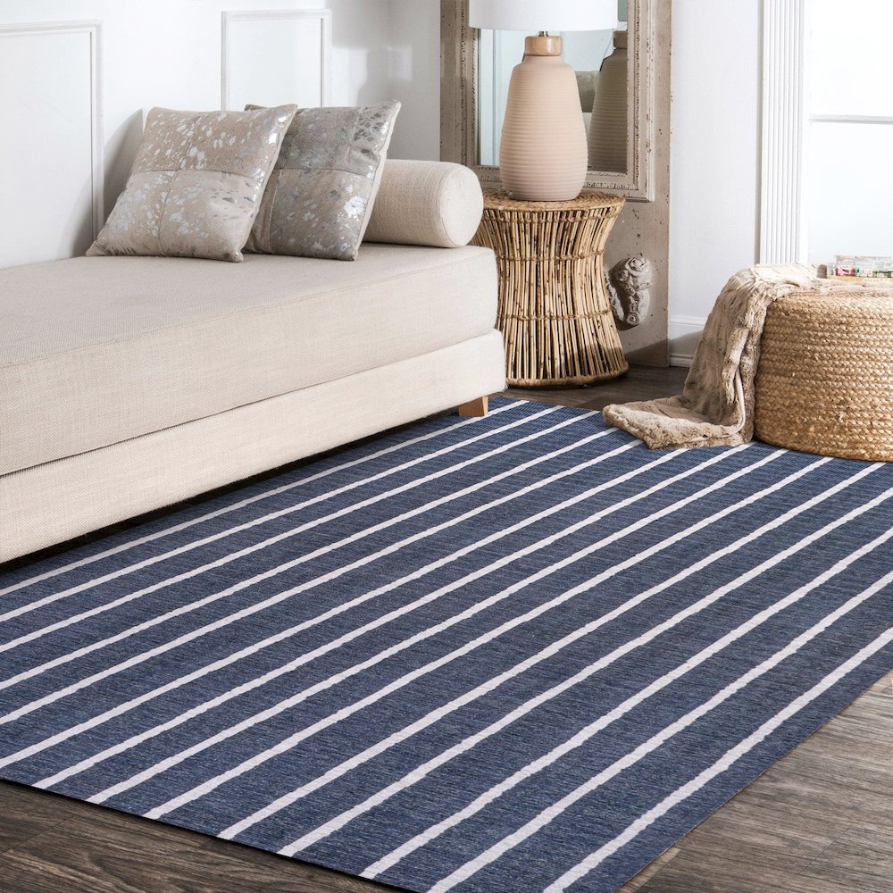 Rand Distressed Ticking Stripe Machine Washable Area Rug