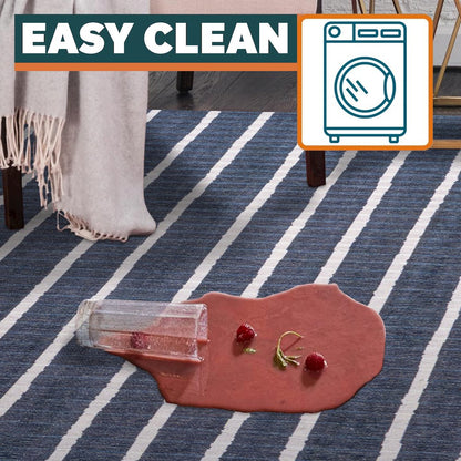 Rand Distressed Ticking Stripe Machine Washable Area Rug